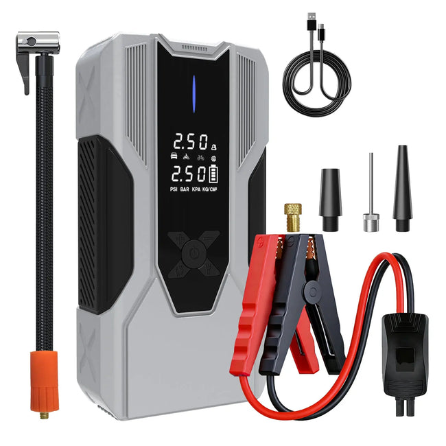 AWESAFE Arrancador de Batería Portátil con Compresor de Aire Integrado, Power Bank de 12000 mAh de Alta Potencia para Emergencias Automotrices AWESAFE