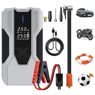 AWESAFE Arrancador de Batería Portátil con Compresor de Aire Integrado, Power Bank de 12000 mAh de Alta Potencia para Emergencias Automotrices AWESAFE