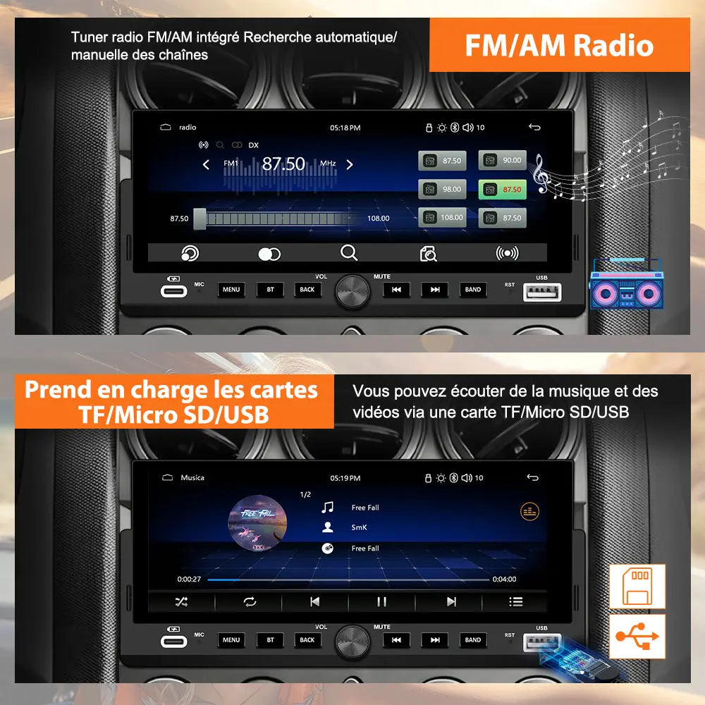 AWESAFE Autoradio 1 DIN avec Écran Tactile HD 6,86 pouces,CarPlay & Android Auto sans Fil Bluetooth FM USB Compatible Caméra de Recul AWESAFE
