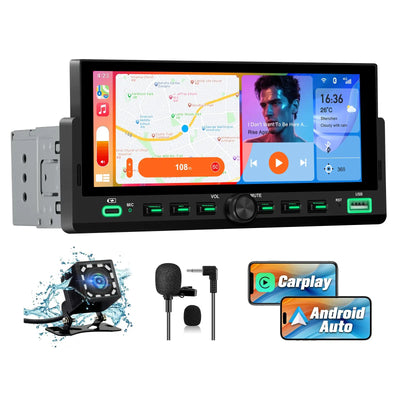 AWESAFE Autoradio 1 DIN avec Écran Tactile HD 6,86" ,CarPlay & Android Auto sans Fil Bluetooth FM Caméra et microphone AWESAFE