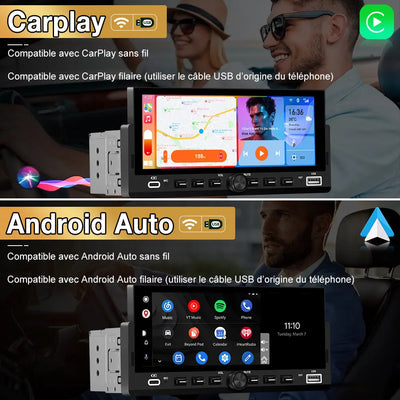 AWESAFE Autoradio 1 DIN avec Écran Tactile HD 6,86" ,CarPlay & Android Auto sans Fil Bluetooth FM Caméra et microphone AWESAFE