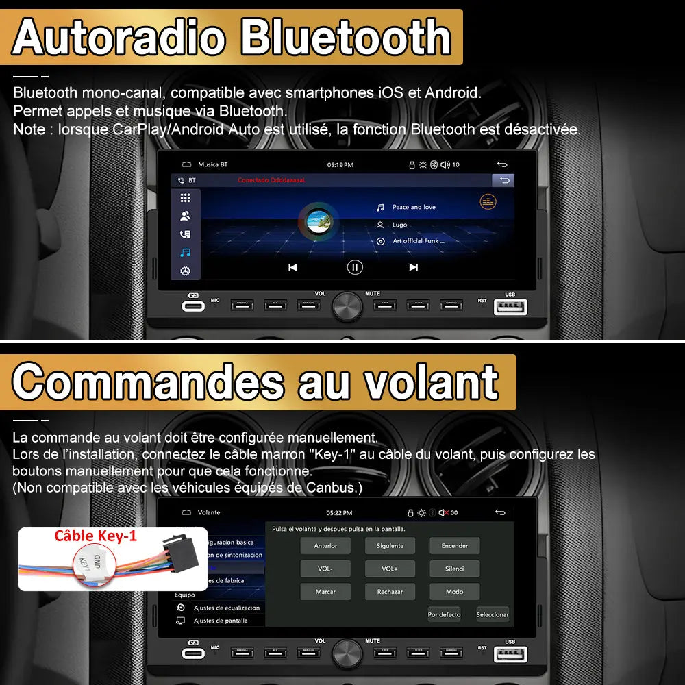 AWESAFE Autoradio 1 DIN avec Écran Tactile HD 6,86" ,CarPlay & Android Auto sans Fil Bluetooth FM Caméra et microphone AWESAFE