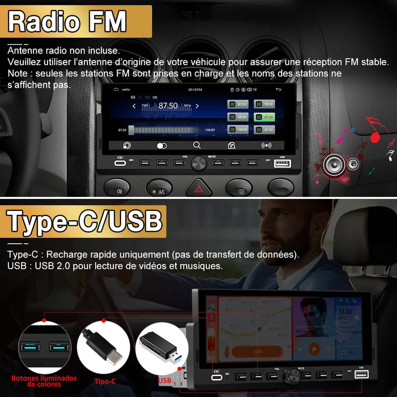 AWESAFE Autoradio 1 DIN avec Écran Tactile HD 6,86" ,CarPlay & Android Auto sans Fil Bluetooth FM Caméra et microphone AWESAFE