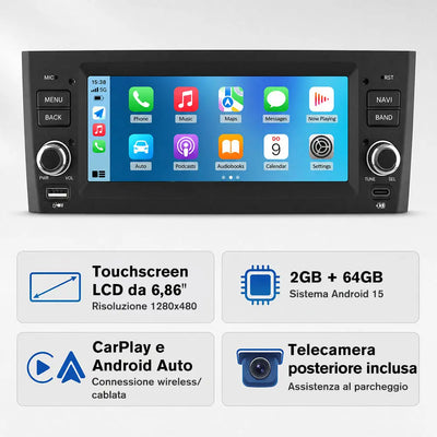AWESAFE Autoradio 1 DIN per Fiat Grande Punto (2005-2012) 6,86" Android 15 Car Radio con Bluetooth Wireless CarPlay Android Auto WIFI GPS FM RDS Comandi al volante Telecamera posteriore (2GB+64GB) AWESAFE