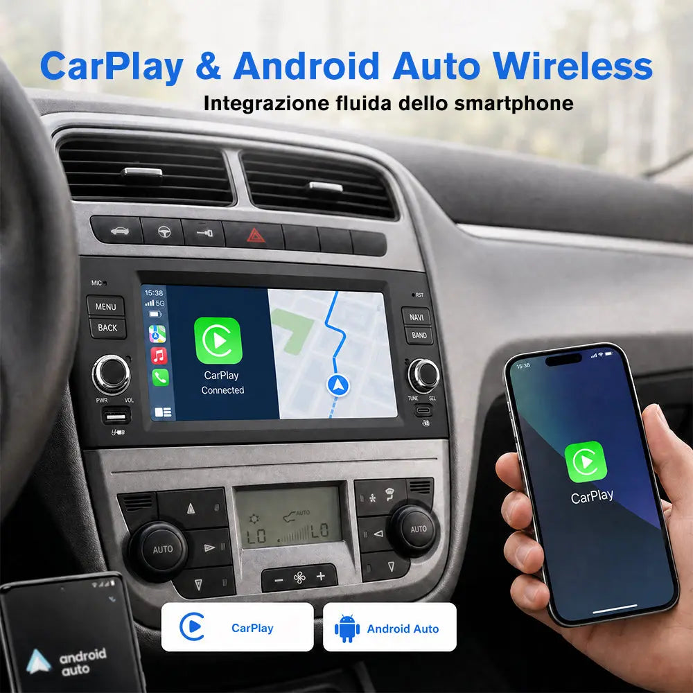AWESAFE Autoradio 1 DIN per Fiat Grande Punto (2005-2012) 6,86" Android 15 Car Radio con Bluetooth Wireless CarPlay Android Auto WIFI GPS FM RDS Comandi al volante Telecamera posteriore (2GB+64GB) AWESAFE