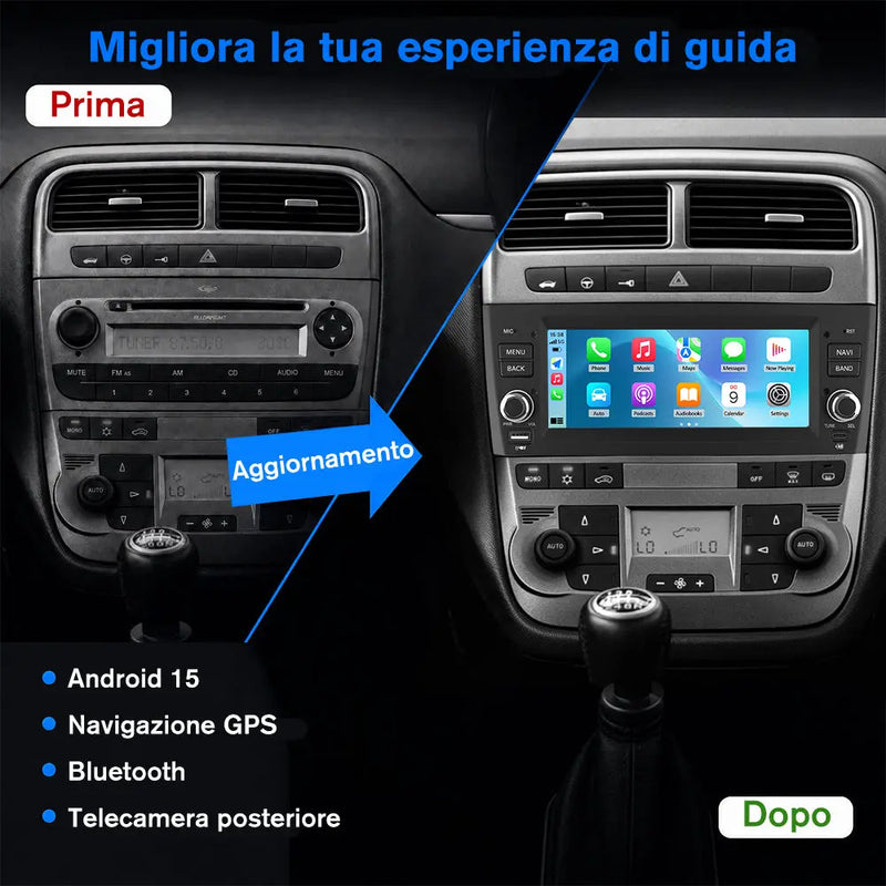 AWESAFE Autoradio 1 DIN per Fiat Grande Punto (2005-2012) 6,86" Android 15 Car Radio con Bluetooth Wireless CarPlay Android Auto WIFI GPS FM RDS Comandi al volante Telecamera posteriore (2GB+64GB) AWESAFE