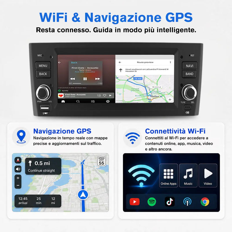 AWESAFE Autoradio 1 DIN per Fiat Grande Punto (2005-2012) 6,86" Android 15 Car Radio con Bluetooth Wireless CarPlay Android Auto WIFI GPS FM RDS Comandi al volante Telecamera posteriore (2GB+64GB) AWESAFE