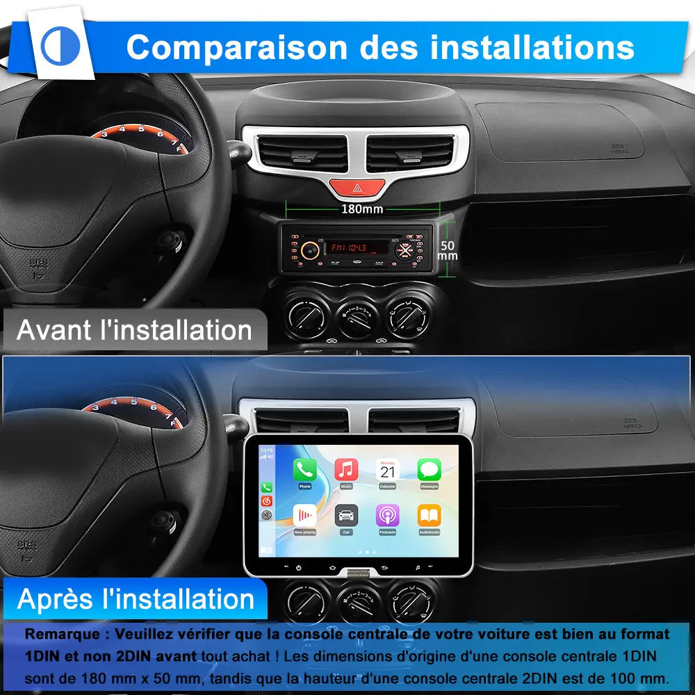 AWESAFE Autoradio 1 Din Universel Android 13 Écran Tactile Amovible 10,1 Pouces 2Go+64Go CarPlay & Android Auto Caméra de Recul  Bluetooth WiFi FM RDS Mirror Link Autoradio Multimédia AWESAFE