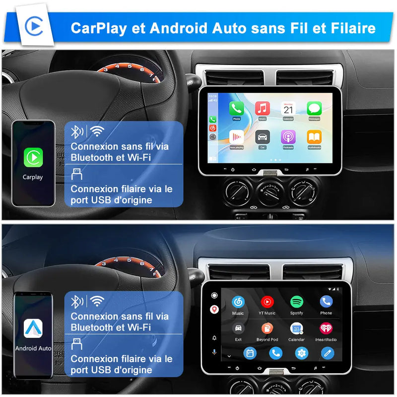 AWESAFE Autoradio 1 Din Universel Android 13 Écran Tactile Amovible 10,1 Pouces 2Go+64Go CarPlay & Android Auto Caméra de Recul  Bluetooth WiFi FM RDS Mirror Link Autoradio Multimédia AWESAFE