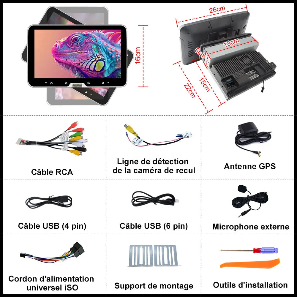 AWESAFE Autoradio 1 Din Universel Android 13 Écran Tactile Amovible 10,1 Pouces 2Go+64Go CarPlay & Android Auto Caméra de Recul  Bluetooth WiFi FM RDS Mirror Link Autoradio Multimédia AWESAFE