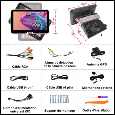 AWESAFE Autoradio 1 Din Universel Android 13 Écran Tactile Amovible 10,1 Pouces 2Go+64Go CarPlay & Android Auto Caméra de Recul  Bluetooth WiFi FM RDS Mirror Link Autoradio Multimédia AWESAFE