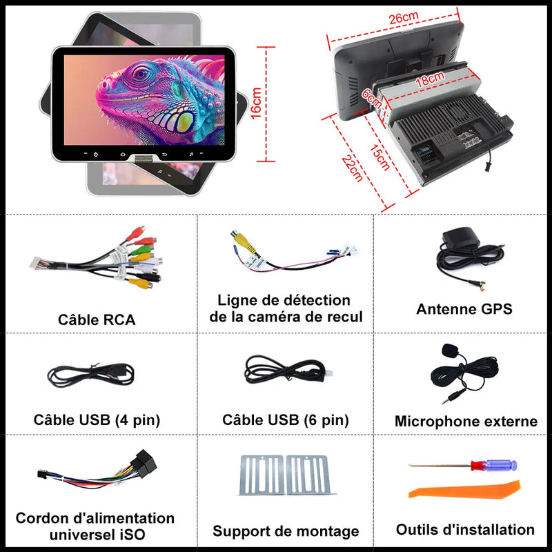 AWESAFE Autoradio 1 Din Universel Android 13 Écran Tactile Amovible 10,1 Pouces 2Go+64Go CarPlay & Android Auto Caméra de Recul  Bluetooth WiFi FM RDS Mirror Link Autoradio Multimédia AWESAFE
