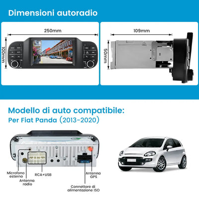 AWESAFE Autoradio 1 Din per Fiat Panda (2013-2020) - Touchscreen 5 pollici, Android 10 (2G+32GB), FM AM RDS GPS Bluetooth, WIFI, SD, USB, Comandi al volante, Mirror Link AWESAFE