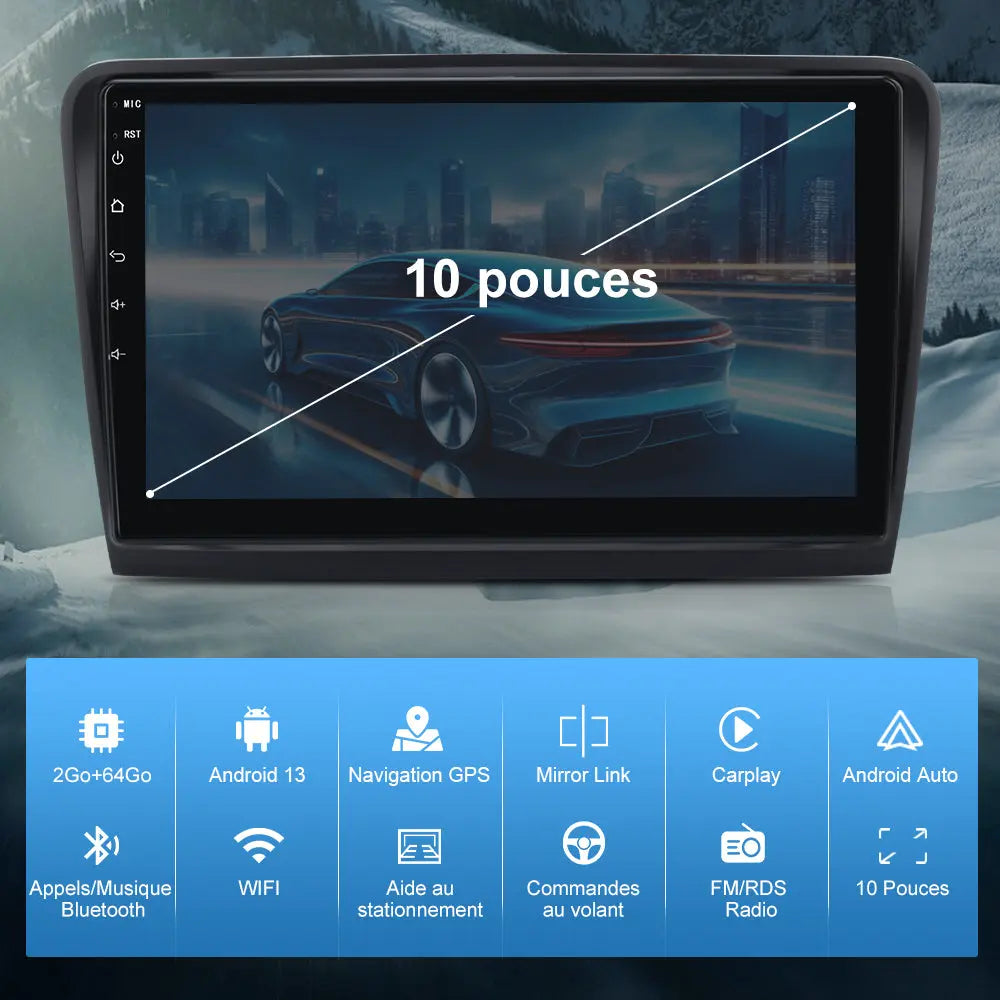 AWESAFE Autoradio 10 pouces Android 13 2+64 Go avec WiFi /Bluetooth/DSP/Android Auto & CarPlay sans fil - pour Skoda Superb 2(2008-2015) AWESAFE