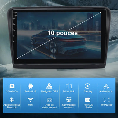 AWESAFE Autoradio 10 pouces Android 13 2+64 Go avec WiFi /Bluetooth/DSP/Android Auto & CarPlay sans fil - pour Skoda Superb 2(2008-2015) AWESAFE