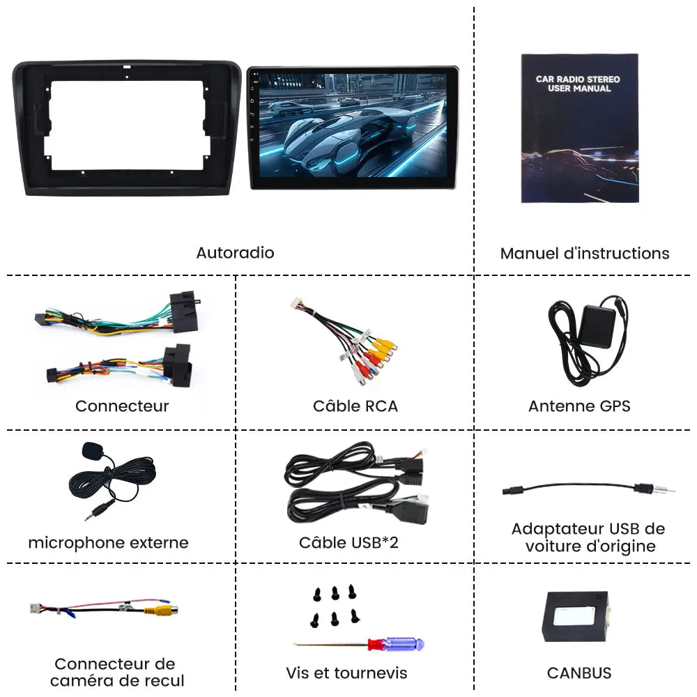 AWESAFE Autoradio 10 pouces Android 13 2+64 Go avec WiFi /Bluetooth/DSP/Android Auto & CarPlay sans fil - pour Skoda Superb 2(2008-2015) AWESAFE