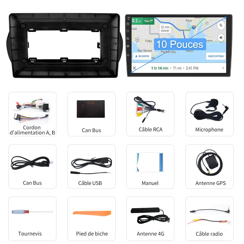AWESAFE Autoradio 10 pouces Android 13 4G 4+64 Go avec BT/DSP/Android Auto & CarPlay sans fil pour Fiorino Qubo Nemo (2008-2017) AWESAFE