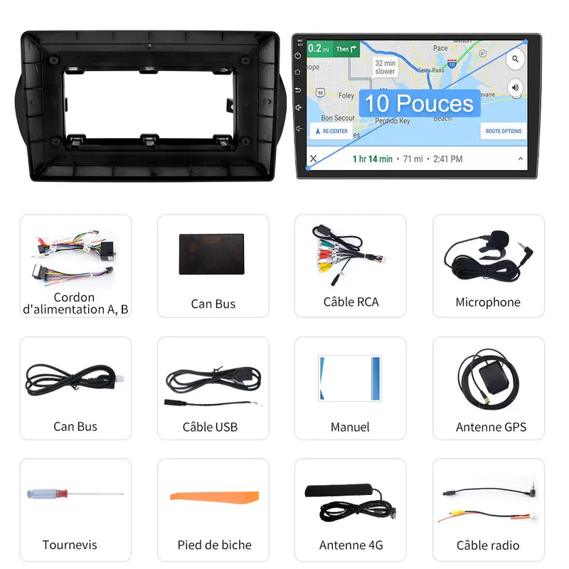AWESAFE Autoradio 10 pouces Android 13 4G 4+64 Go avec BT/DSP/Android Auto & CarPlay sans fil pour Fiorino Qubo Nemo (2008-2017) AWESAFE