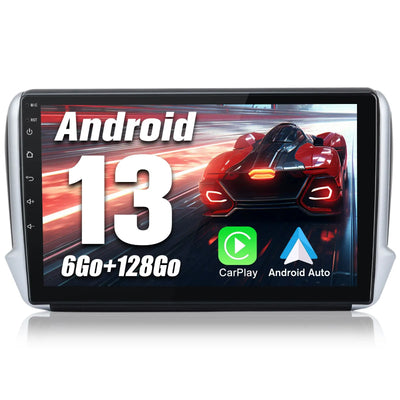 AWESAFE Autoradio 10 pouces Android 13 4G 6+128 Go avec Bluetooth/DSP/GPS/Android Auto & CarPlay sans fil - pour Peugeot 208/2008 (2012-2018) AWESAFE
