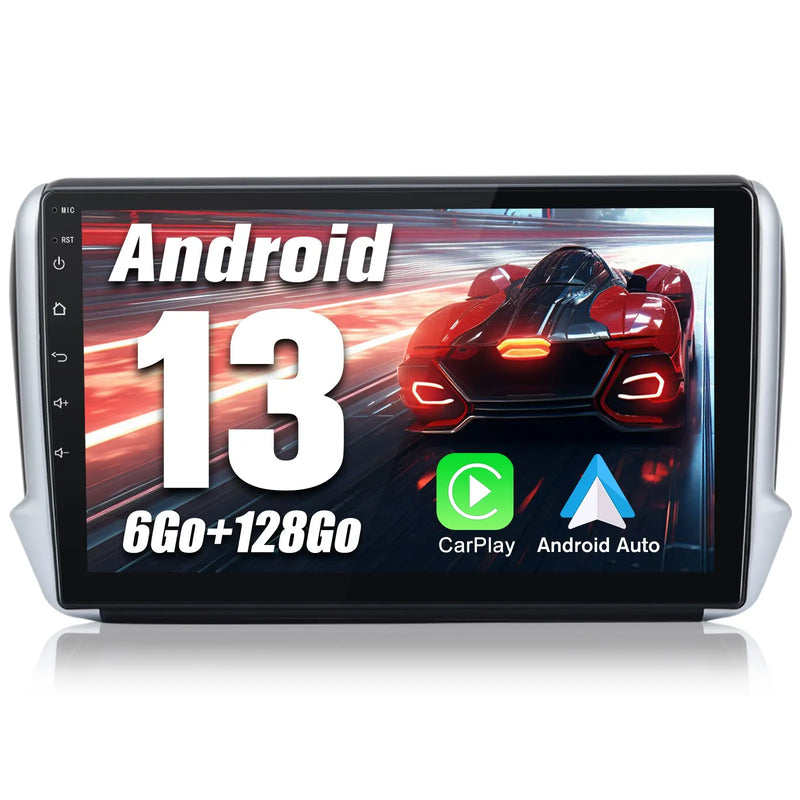 AWESAFE Autoradio 10 pouces Android 13 4G 6+128 Go avec Bluetooth/DSP/GPS/Android Auto & CarPlay sans fil - pour Peugeot 208/2008 (2012-2018) AWESAFE