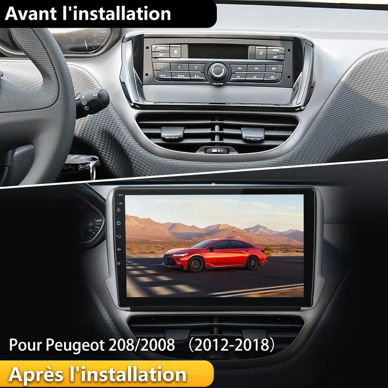 AWESAFE Autoradio 10 pouces Android 13 4G 6+128 Go avec Bluetooth/DSP/GPS/Android Auto & CarPlay sans fil - pour Peugeot 208/2008 (2012-2018) AWESAFE