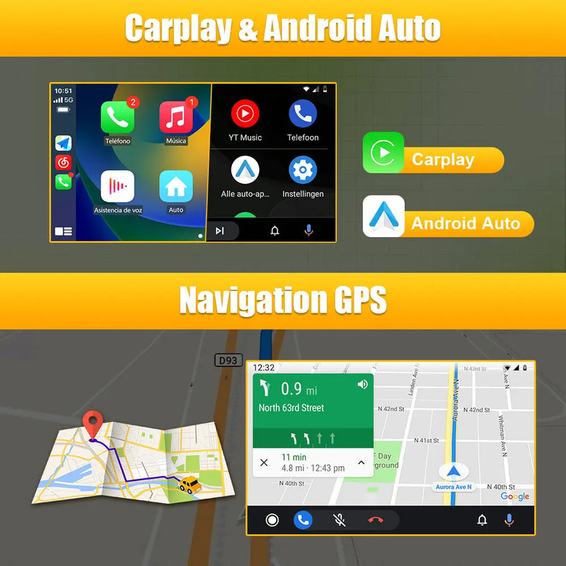 AWESAFE Autoradio 10 pouces Android 13 4G 6+128 Go avec Bluetooth/DSP/GPS/Android Auto & CarPlay sans fil - pour Peugeot 208/2008 (2012-2018) AWESAFE