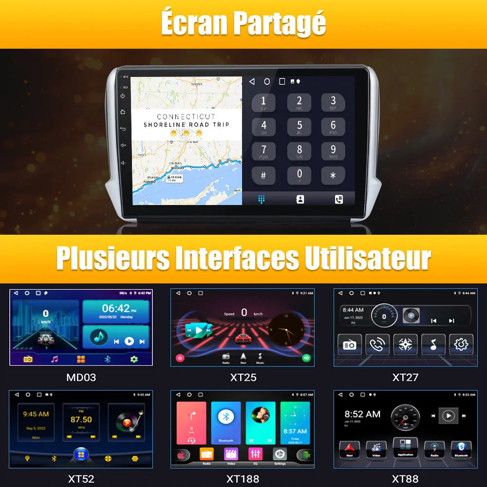 AWESAFE Autoradio 10 pouces Android 13 4G 6+128 Go avec Bluetooth/DSP/GPS/Android Auto & CarPlay sans fil - pour Peugeot 208/2008 (2012-2018) AWESAFE