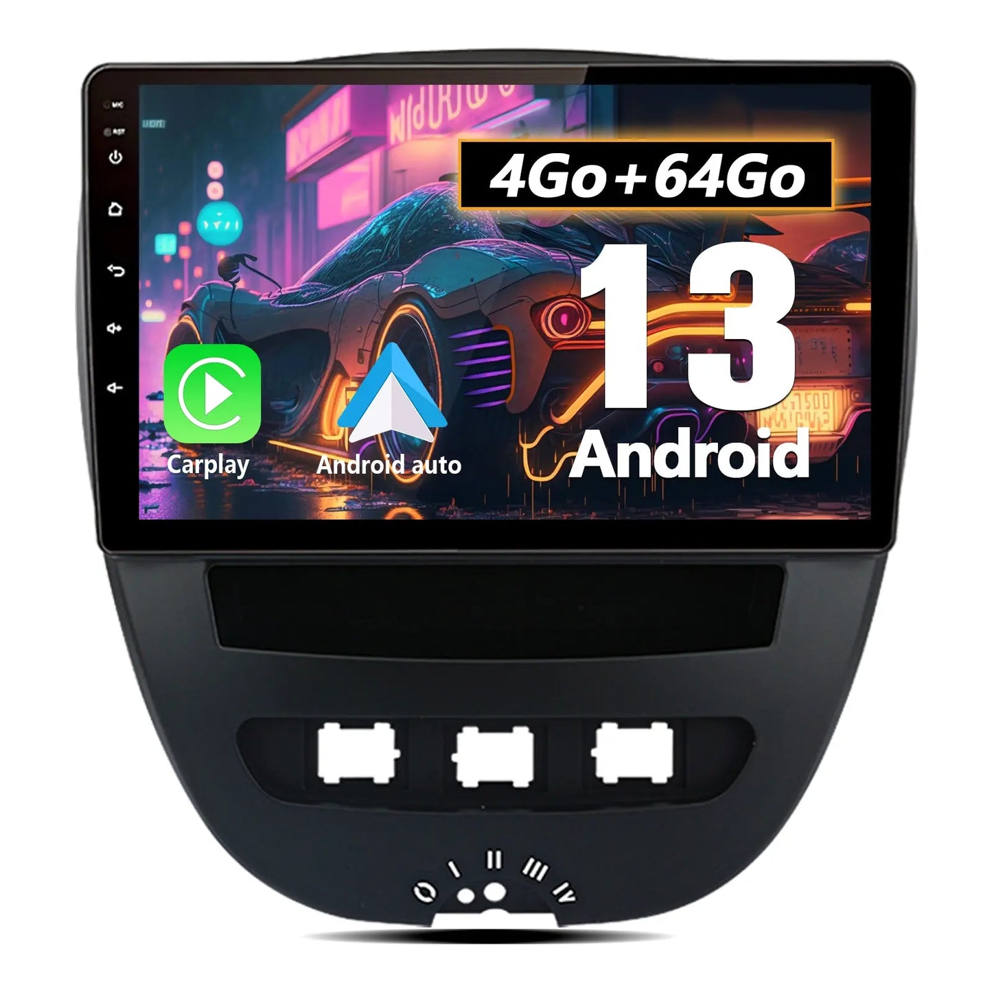 AWESAFE Autoradio 10.1 pouces Android 13 4G 4+64 Go avec BT/DSP - AA & CarPlay sans fil - pour Peugeot 107, Toyota Aygo, Citroën C1 (2005-2014) AWESAFE