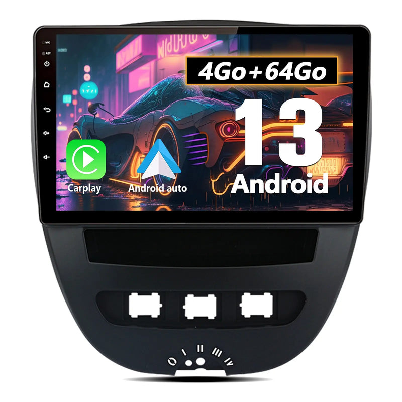 AWESAFE Autoradio 10.1 pouces Android 13 4G 4+64 Go avec BT/DSP - AA & CarPlay sans fil - pour Peugeot 107, Toyota Aygo, Citroën C1 (2005-2014) AWESAFE