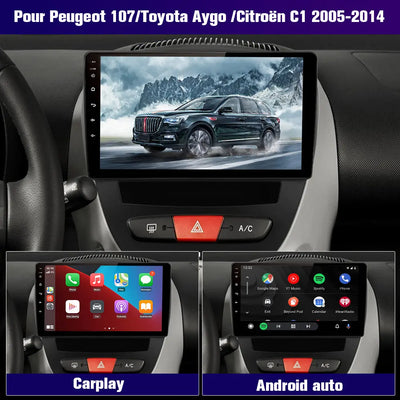 AWESAFE Autoradio 10.1 pouces Android 13 4G 4+64 Go avec BT/DSP - AA & CarPlay sans fil - pour Peugeot 107, Toyota Aygo, Citroën C1 (2005-2014) AWESAFE