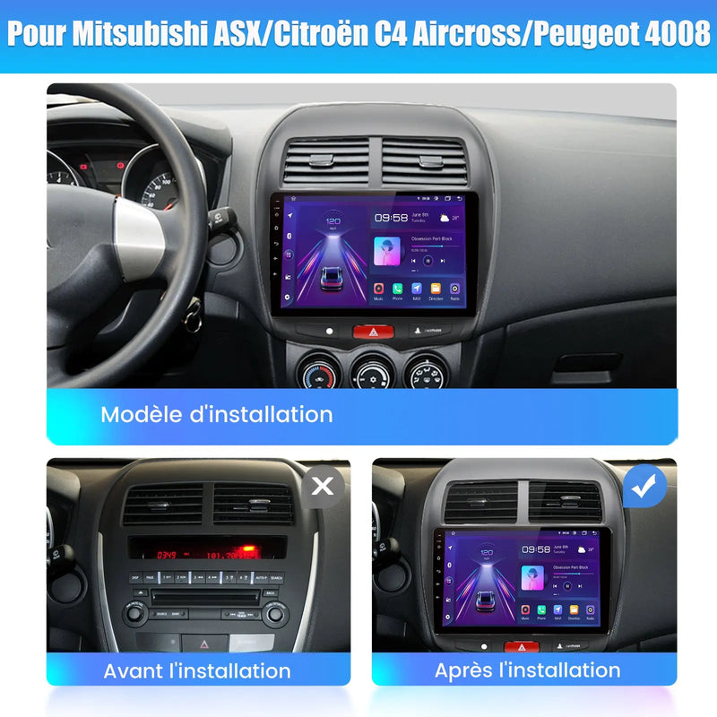 AWESAFE Autoradio 10.1 pouces Android 13 4+64 Go avec Bluetooth/DSP - Android Auto & CarPlay sans fil - pour Mitsubishi ASX 1/Citroěn C4 Aircross/Peugeot 4008 AWESAFE
