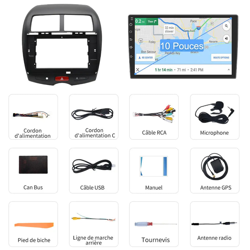 AWESAFE Autoradio 10.1 pouces Android 13 4+64 Go avec Bluetooth/DSP - Android Auto & CarPlay sans fil - pour Mitsubishi ASX 1/Citroěn C4 Aircross/Peugeot 4008 AWESAFE
