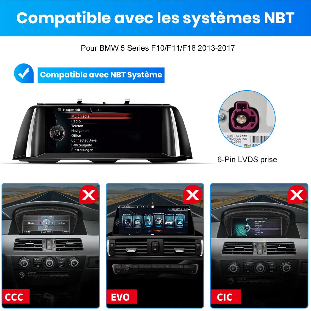 AWESAFE Autoradio 10.25" 4G 4+64GB Android 12, Bluetooth, Android Auto & CarPlay sans fil, pour BMW Série 5 F10 F11 F18 2013-2017 NBT AWESAFE