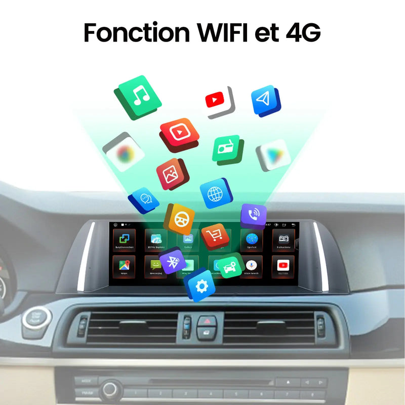 AWESAFE Autoradio 10.25" 4G 4+64GB Android 12, Bluetooth, Android Auto & CarPlay sans fil, pour BMW Série 5 F10 F11 F18 2013-2017 NBT AWESAFE