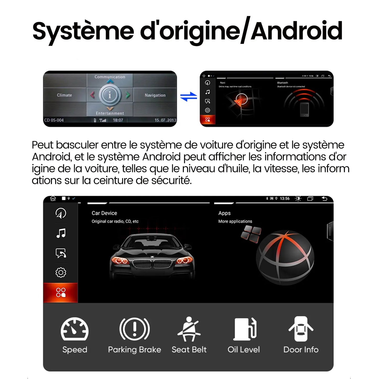 AWESAFE Autoradio 10.25" 4G 4+64GB Android 12, Bluetooth, Android Auto & CarPlay sans fil, pour BMW Série 5 F10 F11 F18 2013-2017 NBT AWESAFE