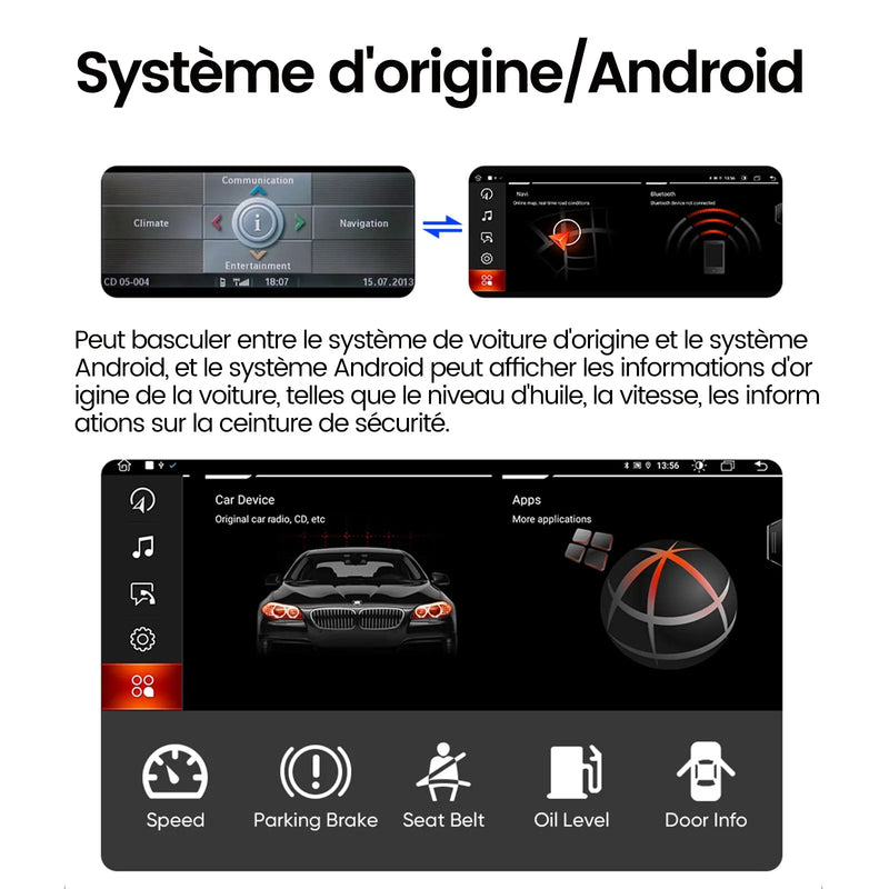 AWESAFE Autoradio 10.25" 4G 4+64GB Android 12, Bluetooth, Android Auto & CarPlay sans fil, pour BMW Série 5 F10 F11 F18 2013-2017 NBT AWESAFE