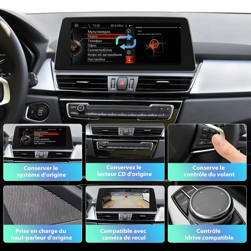 AWESAFE Autoradio 10.25" 4G 4+64GB Android 13, écran tactile, FM, Bluetooth 5.0, Android Auto & CarPlay sans fil, pour BMW Série 2 F45 2013-2019 NBT AWESAFE