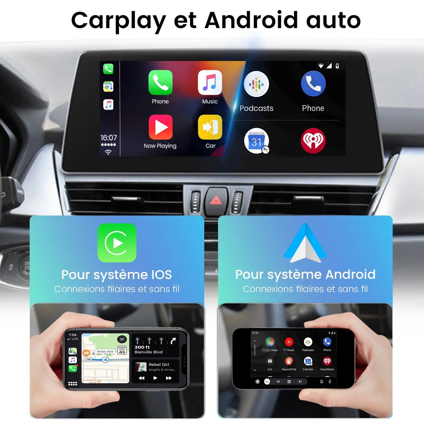 AWESAFE Autoradio 10.25" 4G 4+64GB Android 13, écran tactile, FM, Bluetooth 5.0, Android Auto & CarPlay sans fil, pour BMW Série 2 F45 2013-2019 NBT AWESAFE