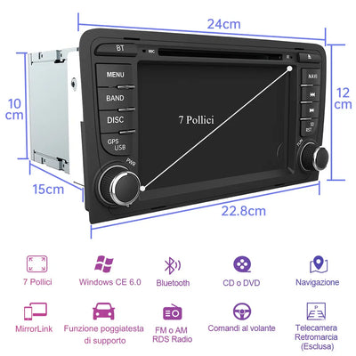 AWESAFE Autoradio 2 Din per Audi A3 S3 RS3 8P 2006-2012 (Windows) 7 Pollici Car Stereo Radio con Funzione CD DVD SD USB DAB Bluetooth MirrorLink Controllo del volante (DAB Antenna esclusa) AWESAFE