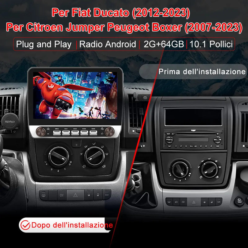 AWESAFE Autoradio 2+64GB Android 13 con Schermo Touchscreen HD 10,1 Pollici e Doppie Manopole - Per Fiat Ducato 2012-2023 e Citroen Jumper/Peugeot Boxer 2007-2023 - Bluetooth/FM/Controllo al Volante con CarPlay Wireless e Android Auto AWESAFE
