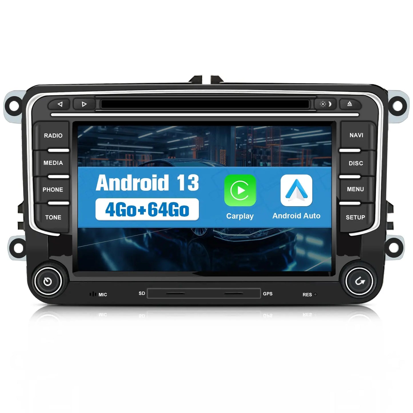 AWESAFE Autoradio 7 Pouces Android 13 - 4+64 Go 4G, Bluetooth/DVD, Android Auto & CarPlay sans fil - pour Volkswagen Magotan AWESAFE