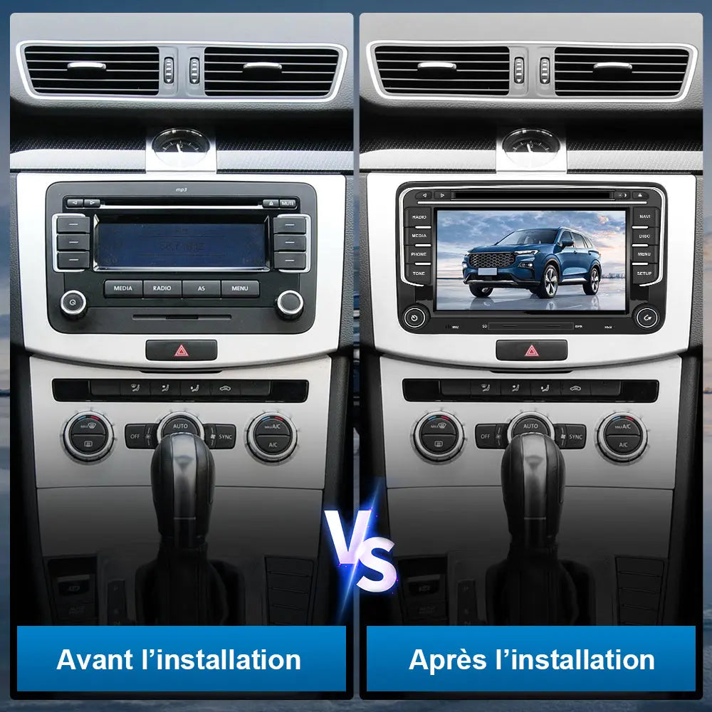 AWESAFE Autoradio 7 Pouces Android 13 - 4+64 Go 4G, Bluetooth/DVD, Android Auto & CarPlay sans fil - pour Volkswagen Magotan AWESAFE