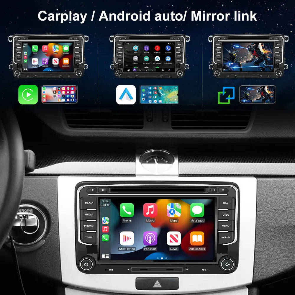 AWESAFE Autoradio 7 Pouces Android 13 - 4+64 Go 4G, Bluetooth/DVD, Android Auto & CarPlay sans fil - pour Volkswagen Magotan AWESAFE