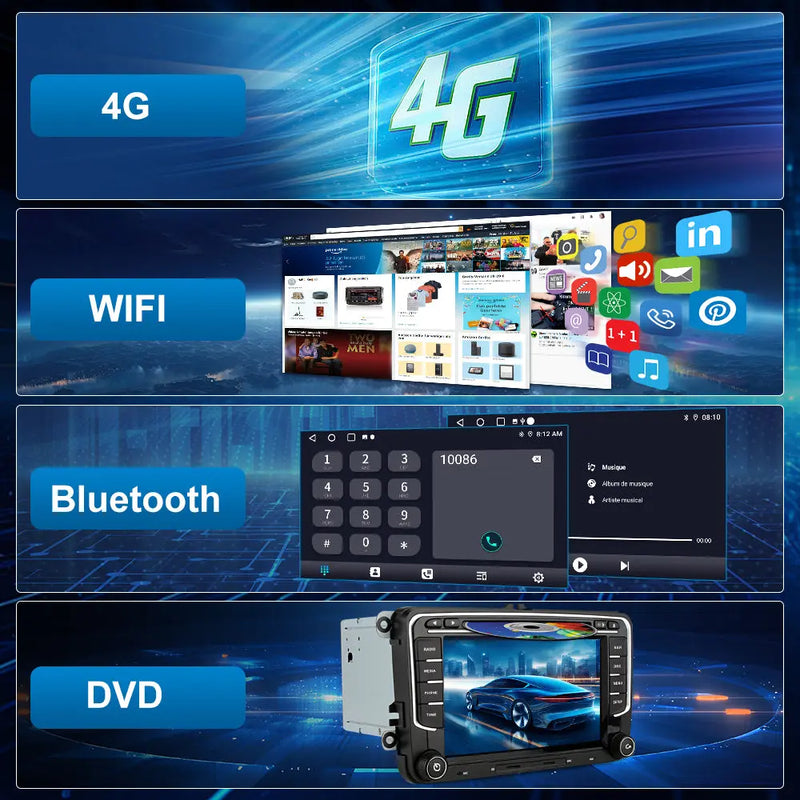 AWESAFE Autoradio 7 Pouces Android 13 - 4+64 Go 4G, Bluetooth/DVD, Android Auto & CarPlay sans fil - pour Volkswagen Magotan AWESAFE