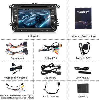 AWESAFE Autoradio 7 Pouces Android 13 - 4+64 Go 4G, Bluetooth/DVD, Android Auto & CarPlay sans fil - pour Volkswagen Magotan AWESAFE