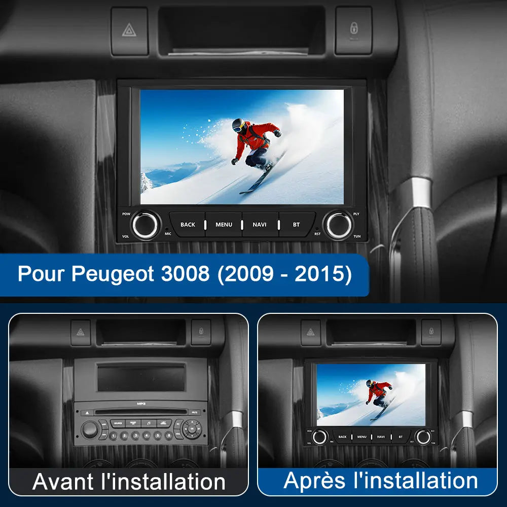 AWESAFE Autoradio 7 pouces Android 13 - 2+64 Go avec Bluetooth, GPS, Android Auto & CarPlay sans fil - pour Peugeot 3008 (2009-2015) AWESAFE