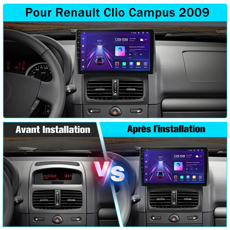 AWESAFE Autoradio 7 pouces Android 13 2+64Go, Bluetooth, GPS, Android Auto et CarPlay sans fil pour Renault Clio Campus 2009 AWESAFE