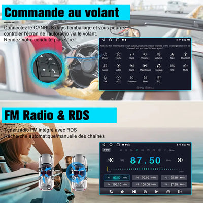 AWESAFE Autoradio 7 pouces Android 13 2+64Go, Bluetooth, GPS, Android Auto et CarPlay sans fil pour Renault Clio Campus 2009 AWESAFE
