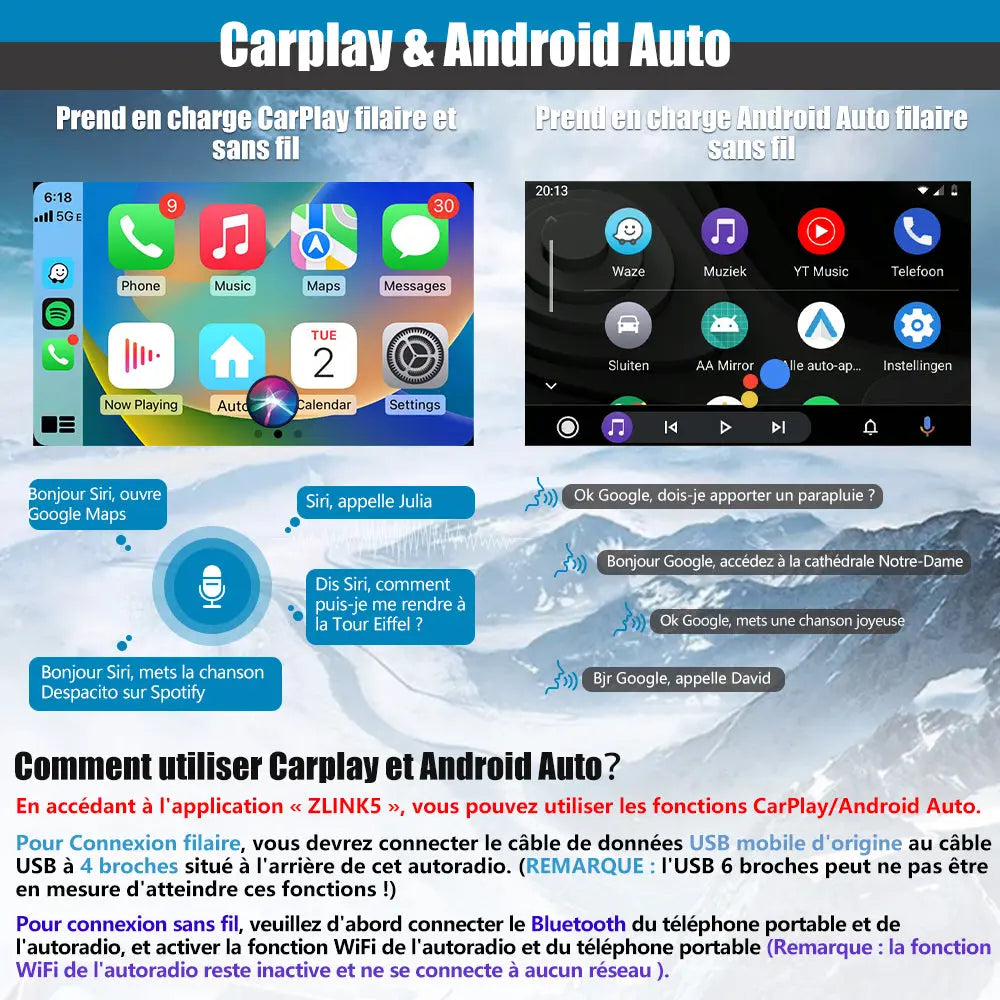 AWESAFE Autoradio 7 pouces Android 13 4G 6+128 Go avec Bluetooth/DSP/GPS/Android Auto & CarPlay sans fil - pour Renault Megane 2 AWESAFE