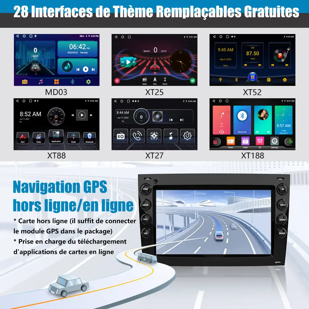 AWESAFE Autoradio 7 pouces Android 13 4G 6+128 Go avec Bluetooth/DSP/GPS/Android Auto & CarPlay sans fil - pour Renault Megane 2 AWESAFE